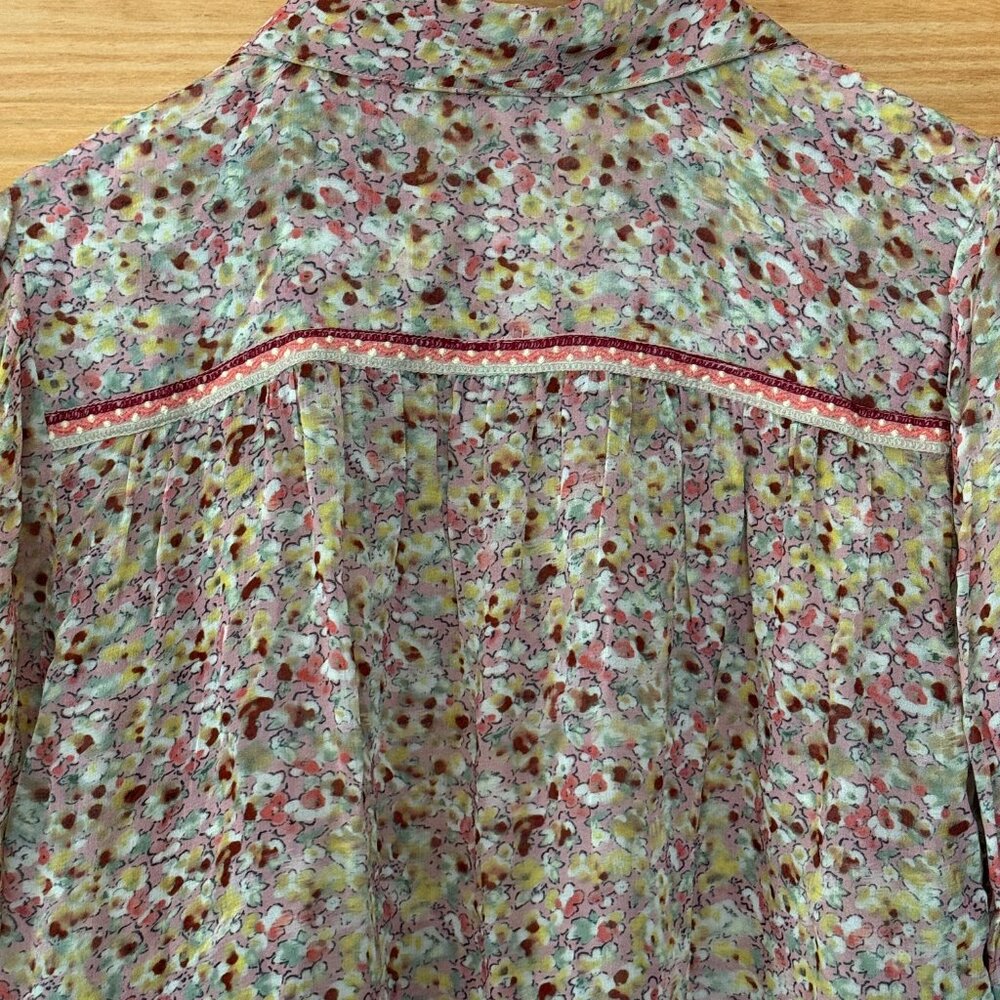 ba&sh NEW Lark Rose Floral Semi Sheer Braided Detail Button Front Blouse US 6 - Picture 9 of 11